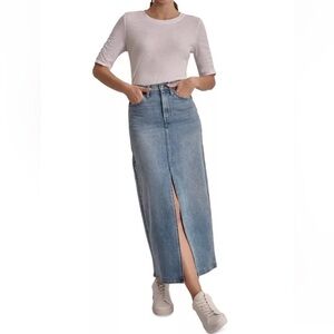 DKNY Jeans Denim High Rise Maxi Skirt in Skyline